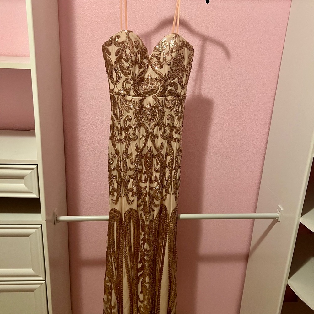 Lulu's Strapless Dress with Gold Sequins